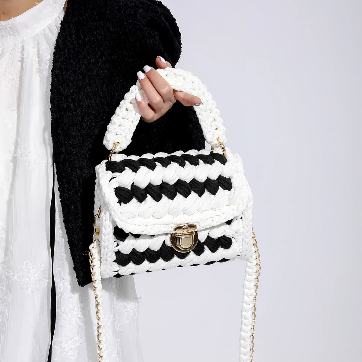 Crochet Bag Shoulder Bag Chunky Knit Handle Bag