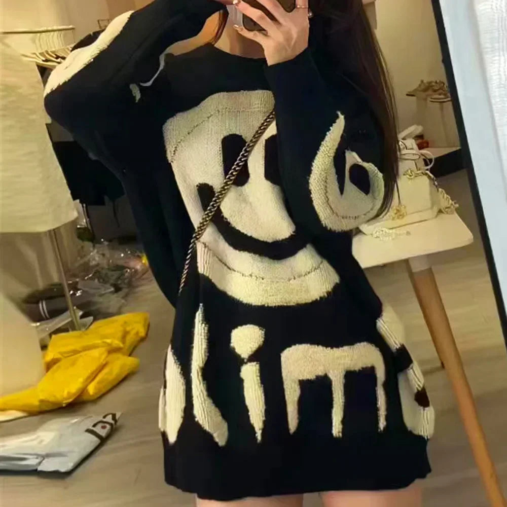 Thickened Versatile Smiling Face Pink Sweater Warm Christmas Sweater