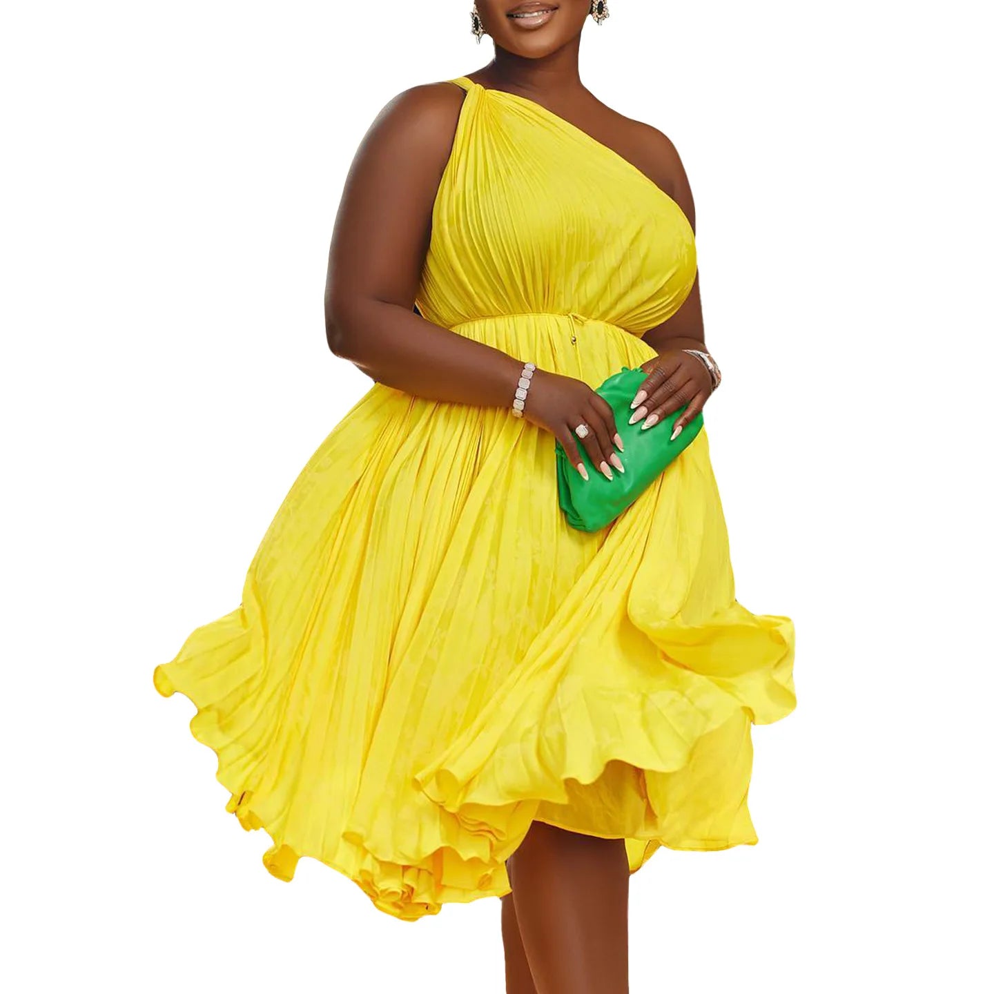 Women Sleeveless Pleated Polyester Knee-length Dress for Women