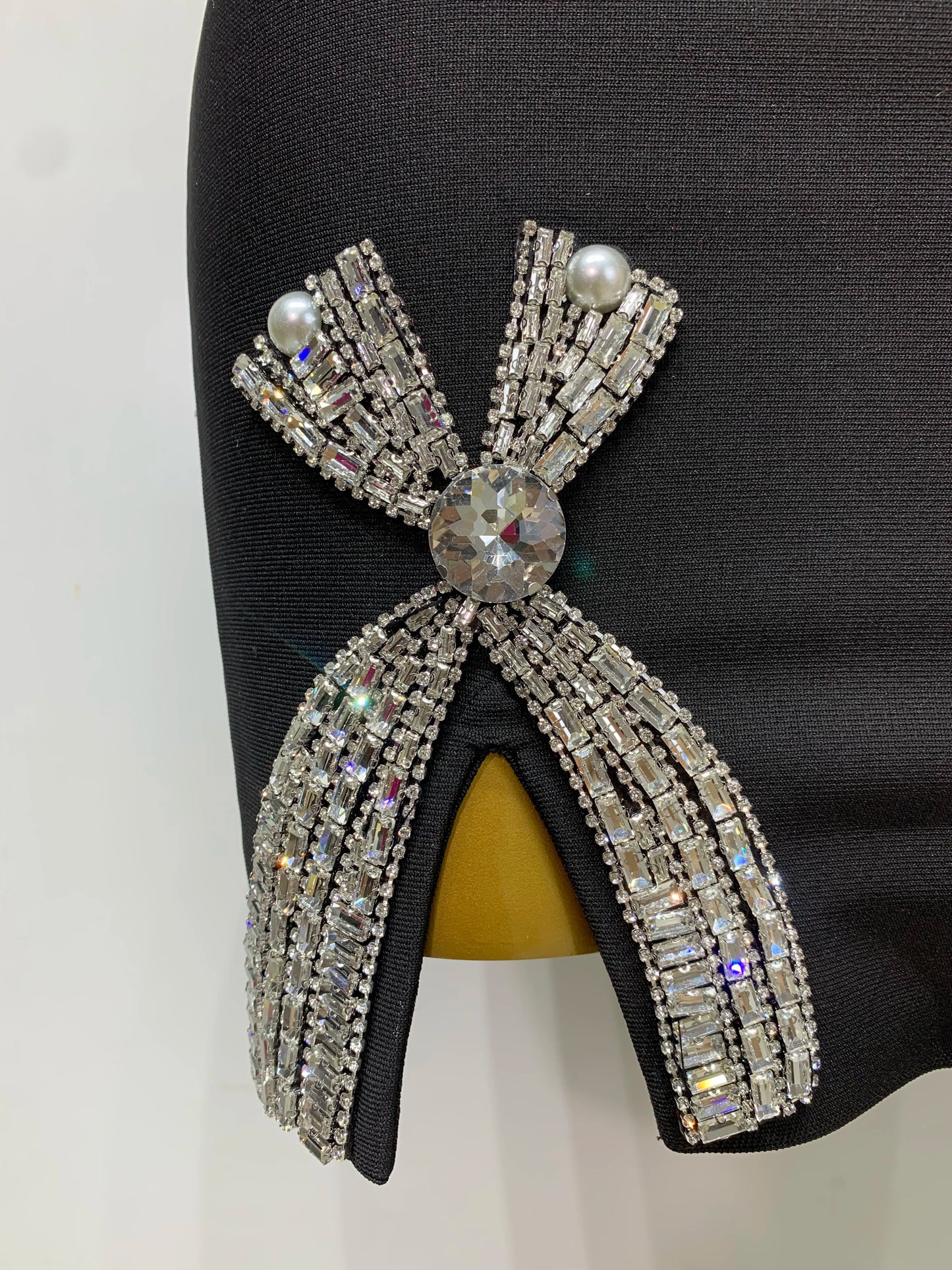 Women Celebrity Sexy V Neck Beading Black Mini Bodycon Bandage Dress