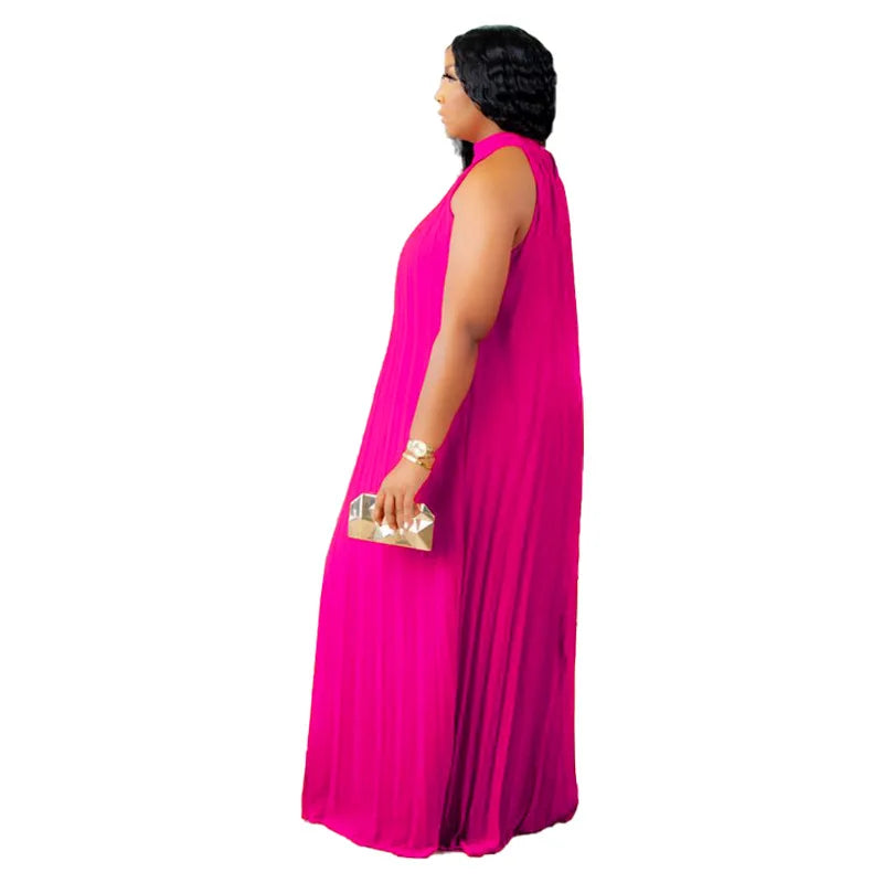 Plus Size Women Maxi Dress sleeveless Halter Hollow Out Maxi Dress
