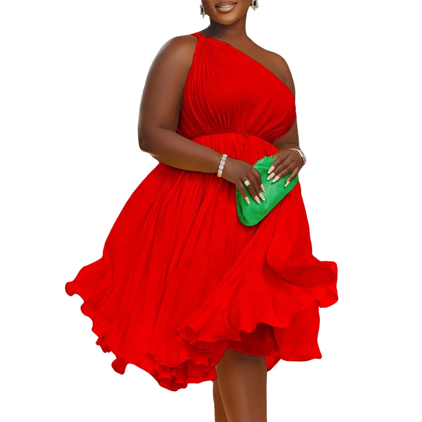 Women Sleeveless Pleated Polyester Knee-length Dress for Women