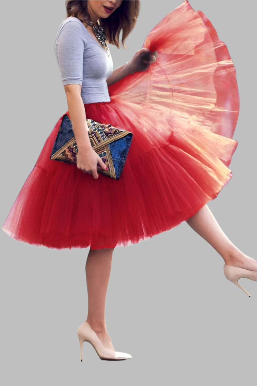 Fluffy Tulle Skirt Petticoat Adult Elastic Waist Underskirt Layers Bridal Midi Tutu Skirts Women Prom Evening