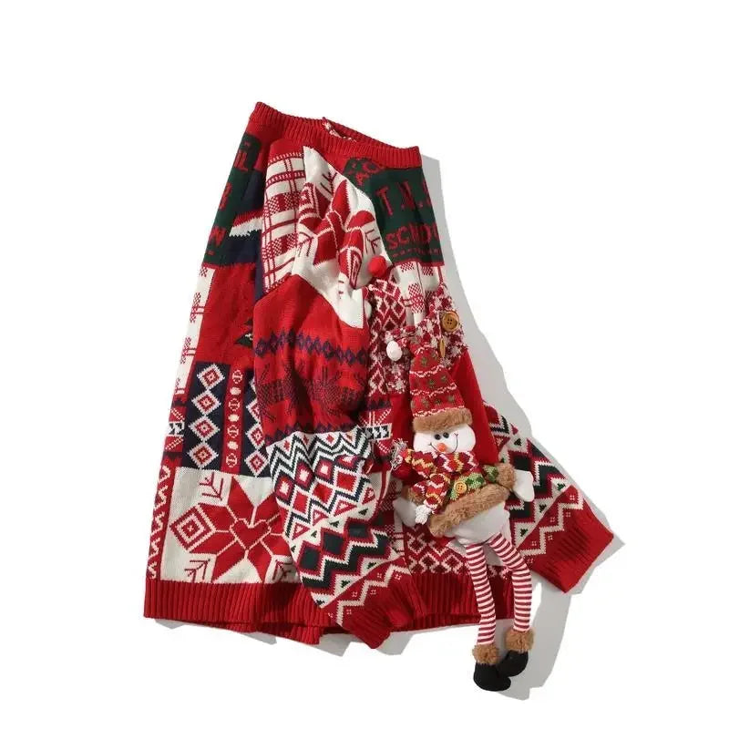 Christmas Style Pullover Sweater Women Y2K Crew Neck Couples Knit Sweater