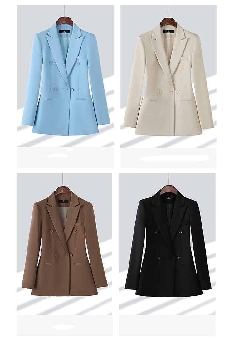 Women Formal Blazer Ladies Female Long Sleeve Double Breasted Blazer