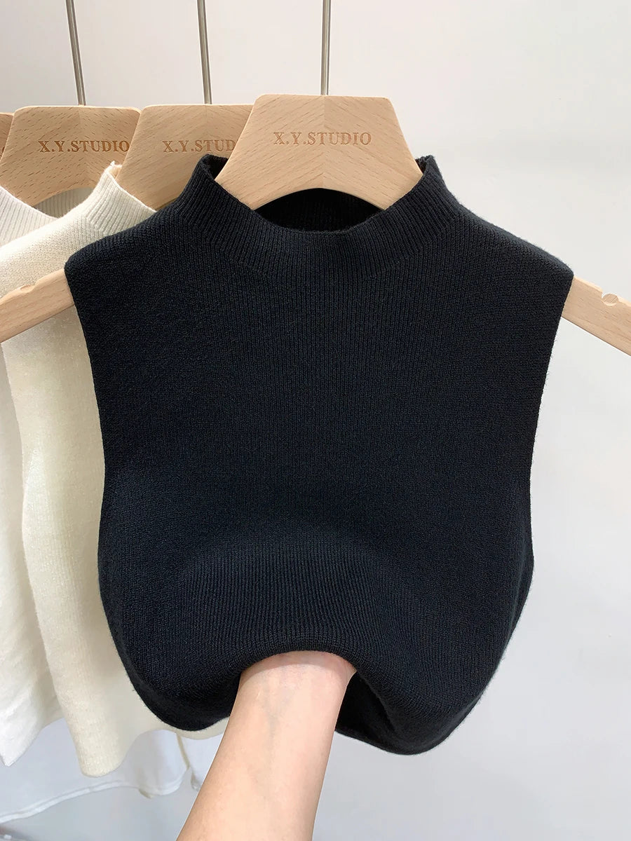 Women Knitted Tank Top Sweater Short Sleeveless Pullover Top