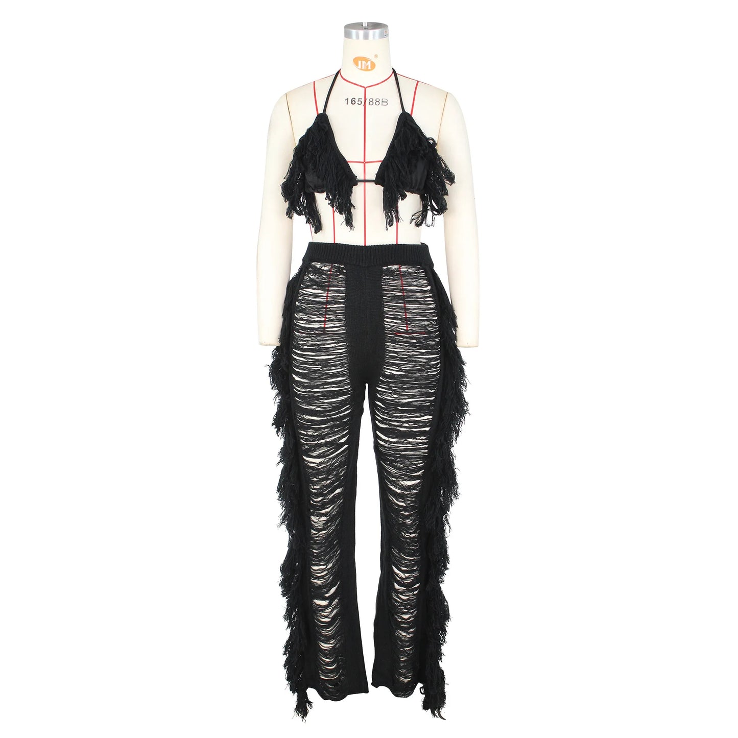Tassel Knitted Pants Two Piece Set Resort Outfit Vacation Outfit Beach Cover Up