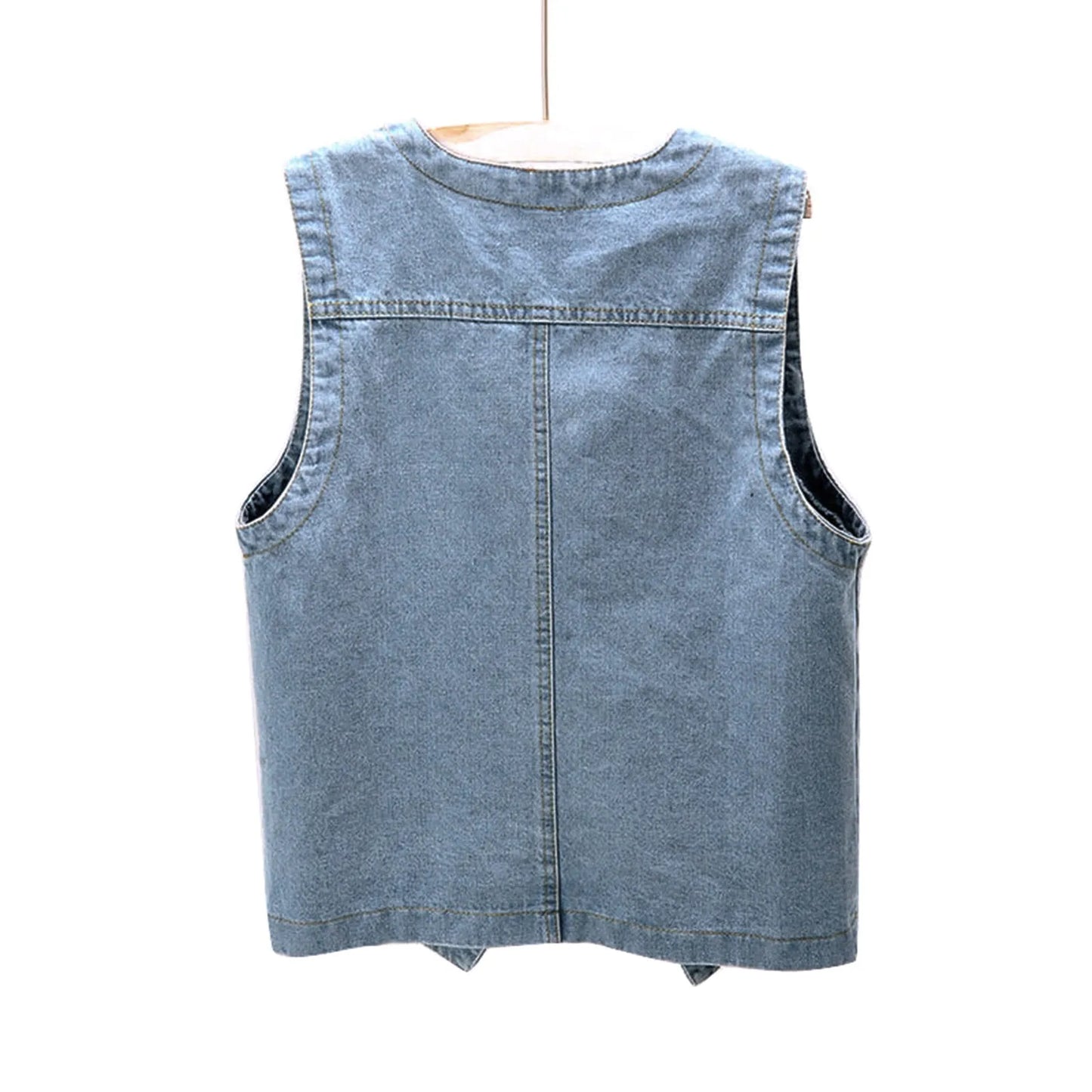 Woman Sleeveless Denim Vest V Neck Button Down Jacket V Neck Button Loose Ladies Vest