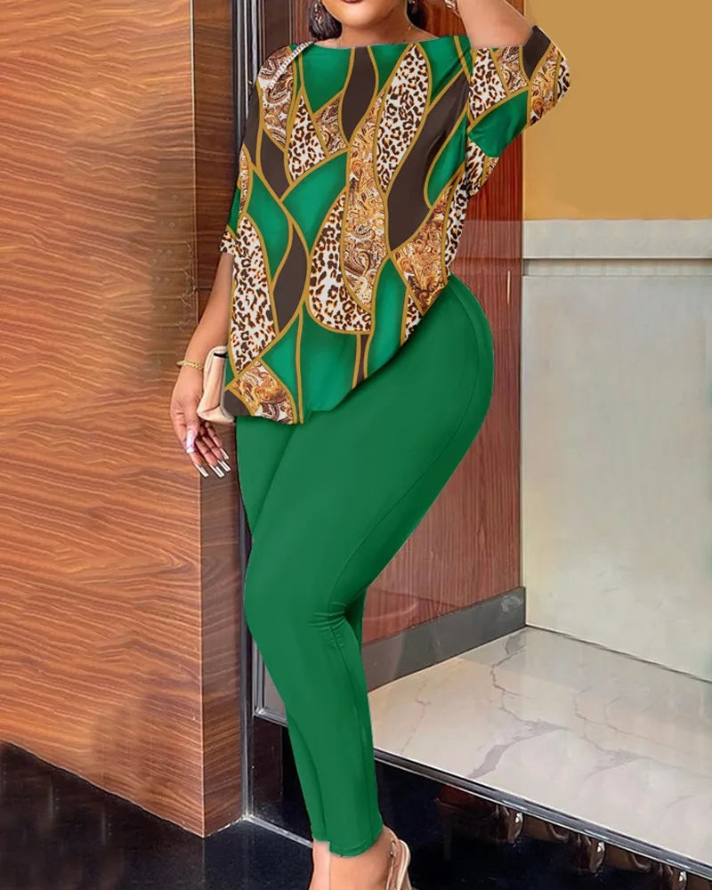 Women's Backless Round Neck Five Quarter Sleeve Pants Two-piece Casual Comfortable Set