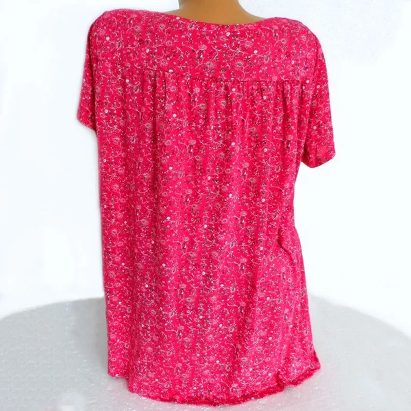 Loose Sleeveless Long Tank T-Shirt V-Neck Tops Floral Print Tees