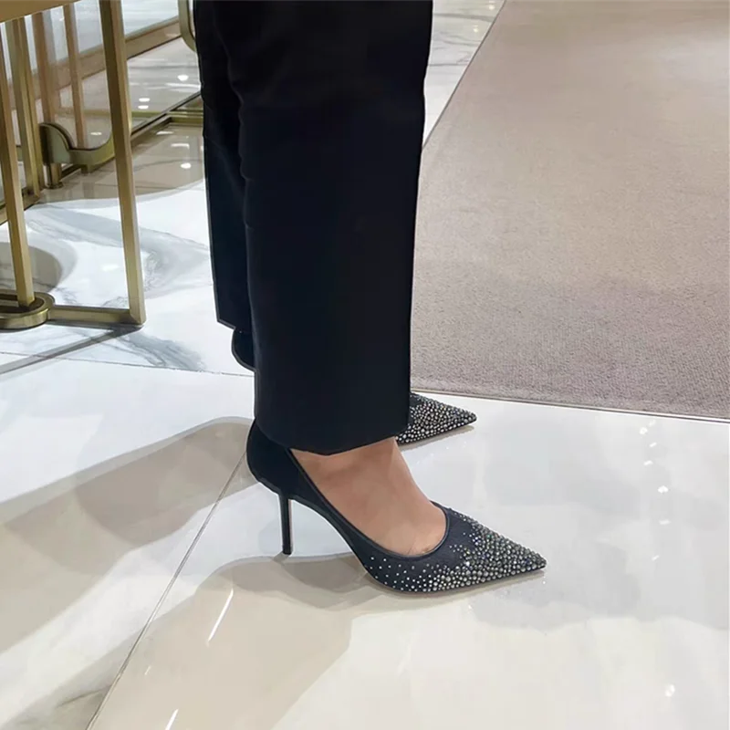 Mesh Pointed Shallow Mouth Sexy Pump Heels Stiletto Shoes Bridal Shoes