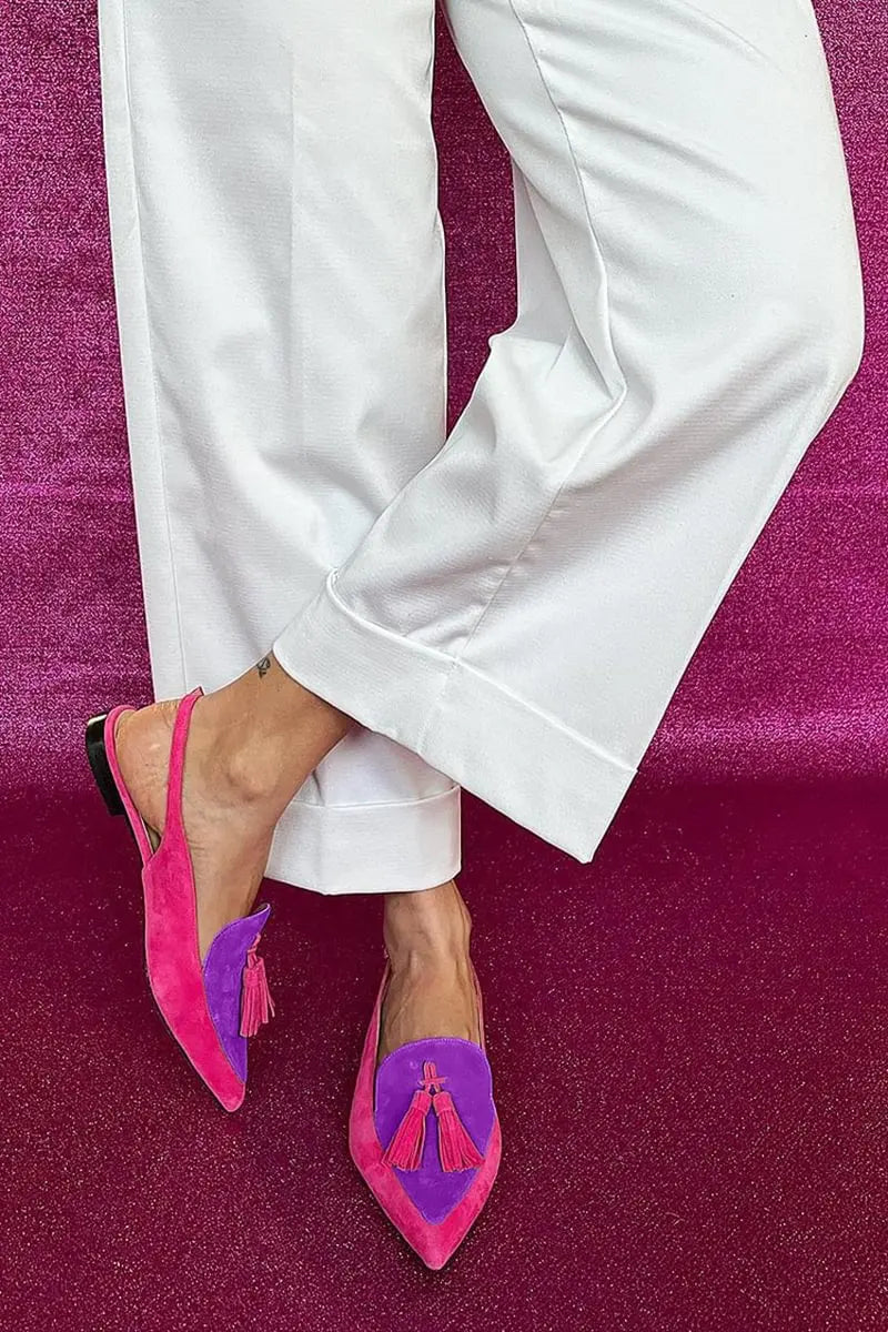 Color Block Women's Flat Shoes Pointed Tassel Low Heel Back Air Sandals