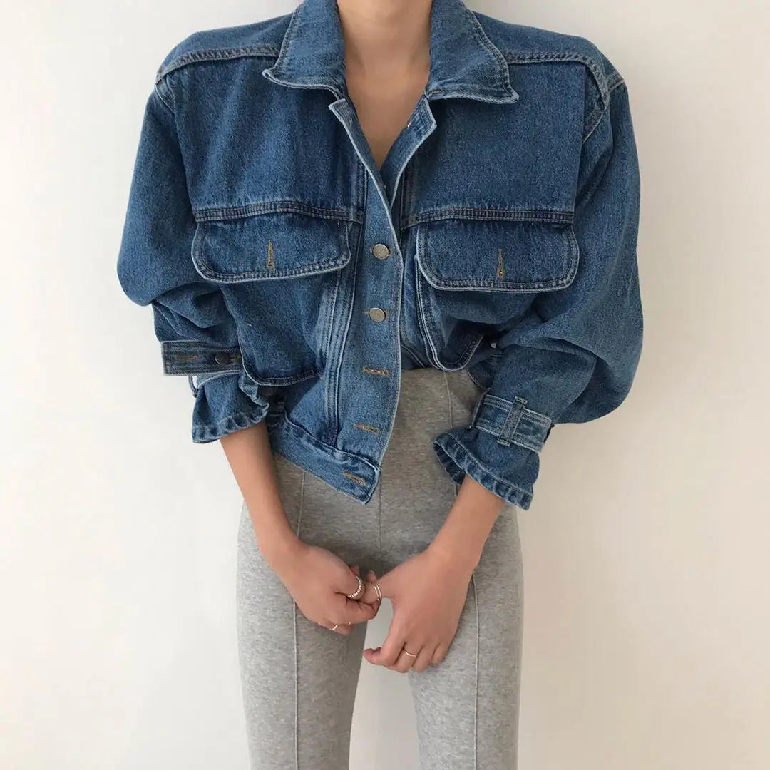 Denim Coats Jackets Women Puff Long Sleeve Y2k Clothes Cropped Jacket