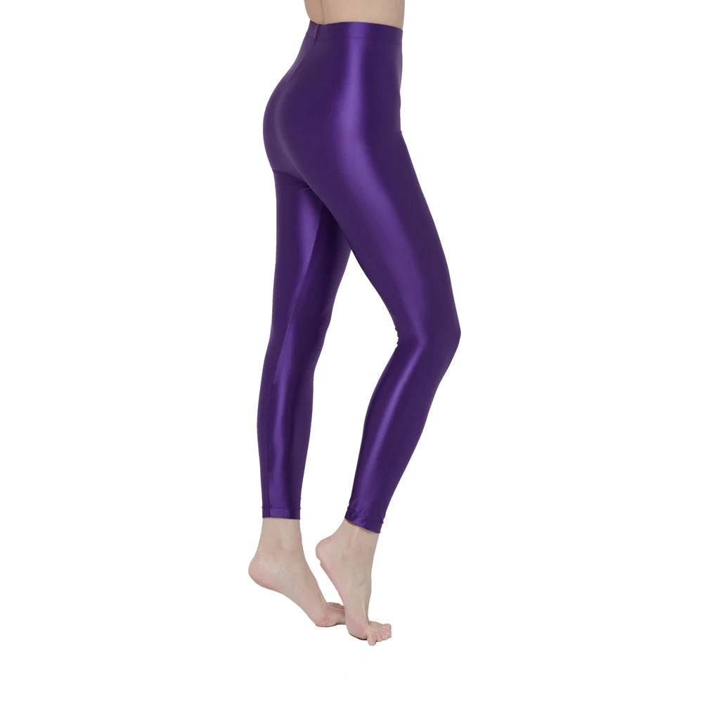 Womens Satin Glossy Sexy Opaque Pants Shiny Oil Wet look Tights Leggings M-3XL