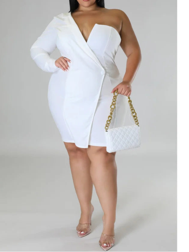 Plus Size Dress Long Sleeve V Neck Solid Sexy Mini Suit Dress Party Dresses