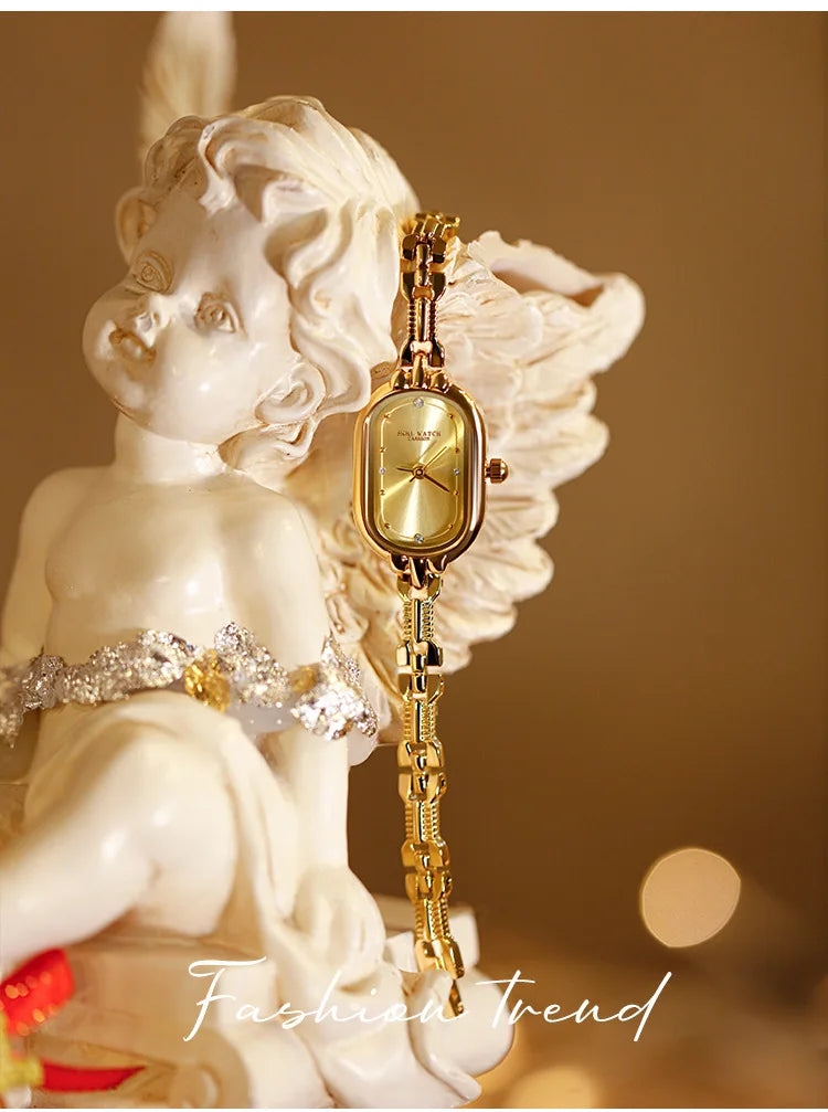 Vintage Bracelet Watch Unique Japanese Movement Waterproof Oval Small Gold Watch for Women's Luxury Jewelry