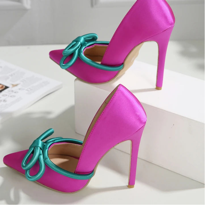 Women Silk Butterfly Knot Sexy Pointed Pump Heels Party Wedding Shoes