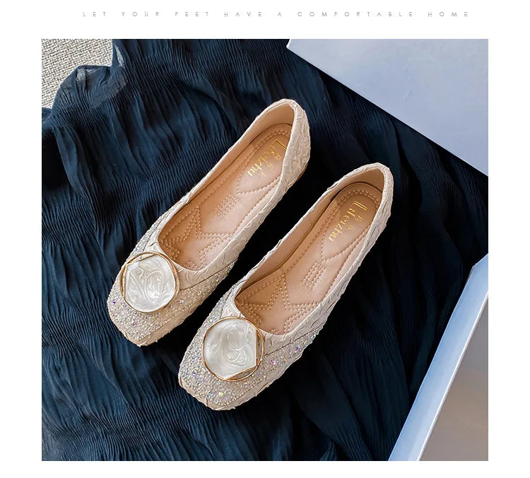 Flats Shoes for Women Rhinestone Slip-on Loafers Shoes