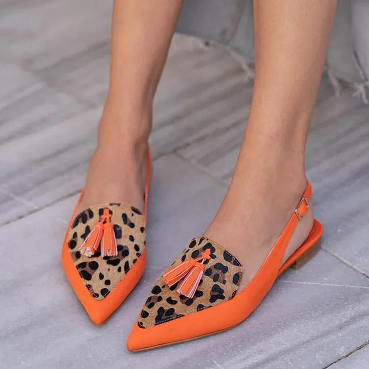 Color Block Women's Flat Shoes Pointed Tassel Low Heel Back Air Sandals