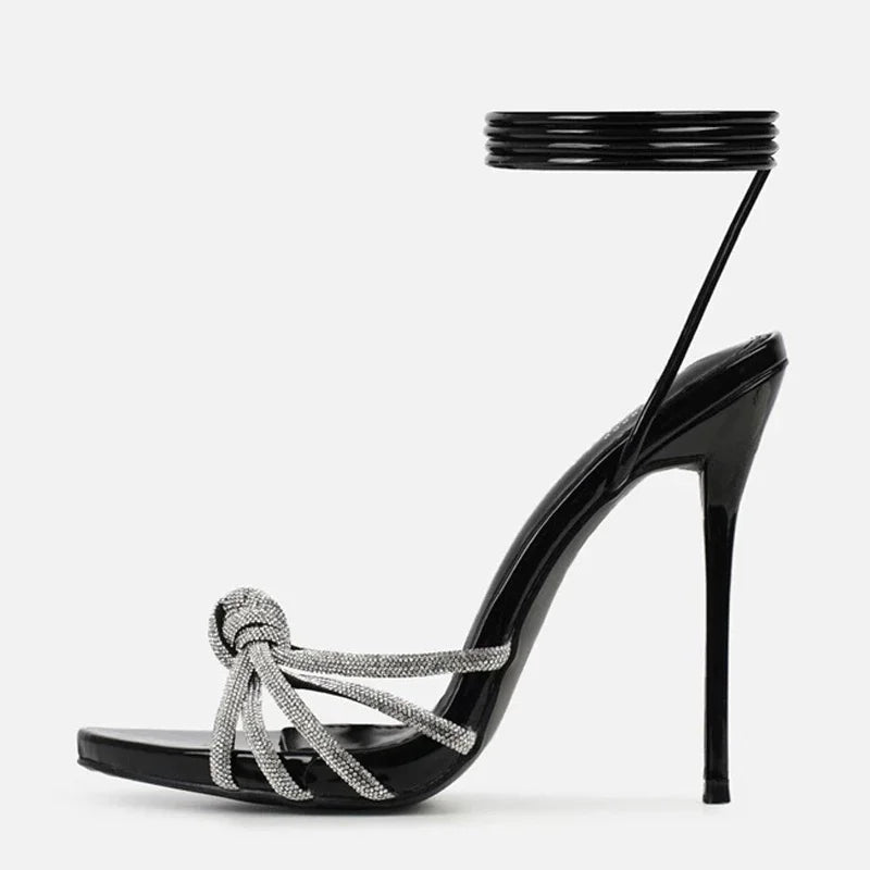 Silver Crystal Narrow Band Women's Heel Sandals Summer Party Wedding Prom Shoes Platform Open Toe High Heels