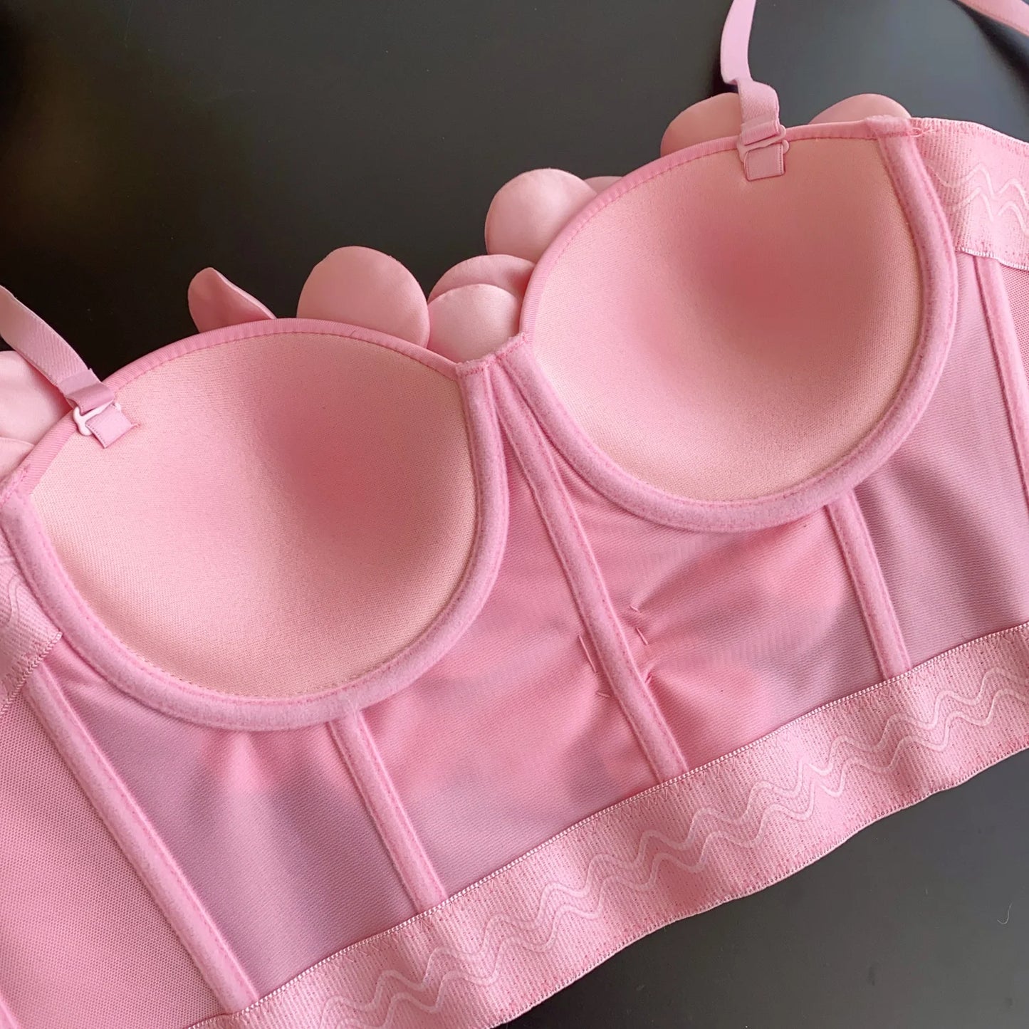 Women 3D Floral Lingerie Top Strap Chest Pad Solid Backless Corset Tank Top