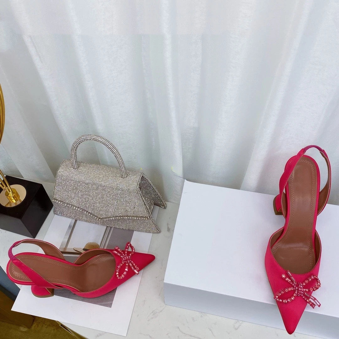 Women's High Heels Rhinestone Bow Pointy Glasses with Stilettos and Sandals Women.