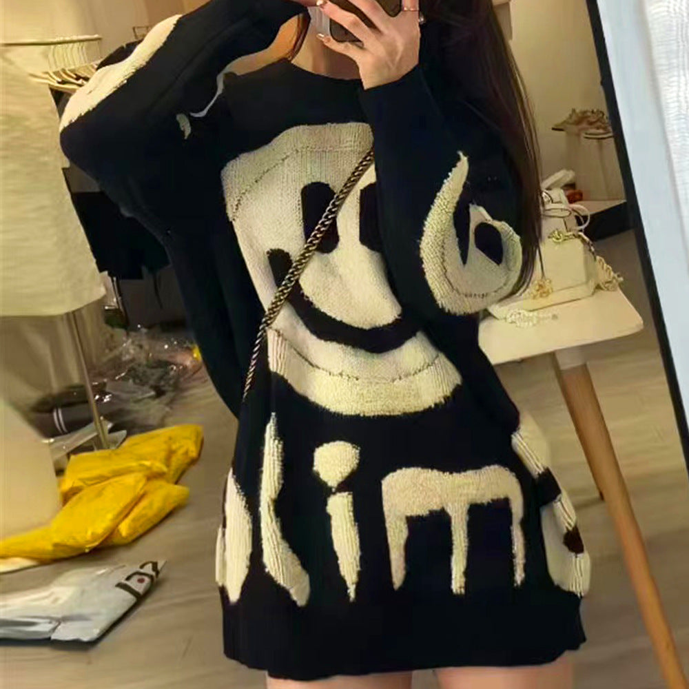 Thickened Versatile Smiling Face Pink Sweater Warm Christmas Sweater