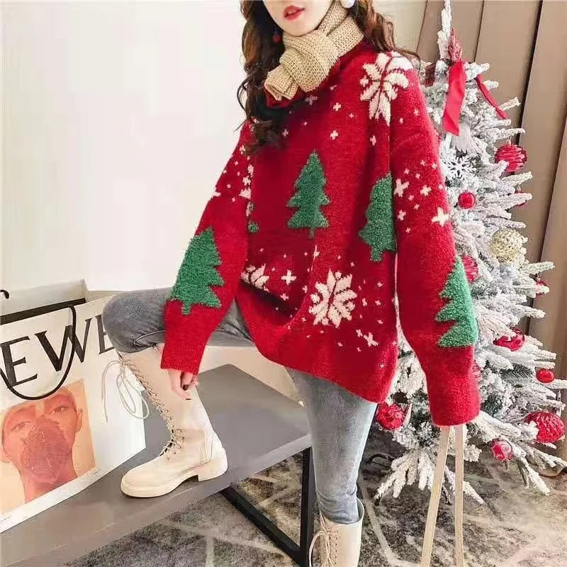Christmas Style Pullover Sweater Women Y2K Crew Neck Couples Knit Sweater