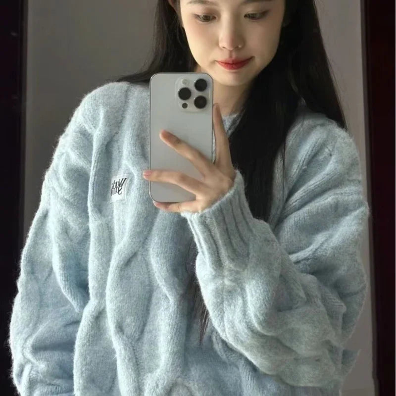Deeptown Vintage Twist Women Sweater Harajuku Korean Knitted Pullovers
