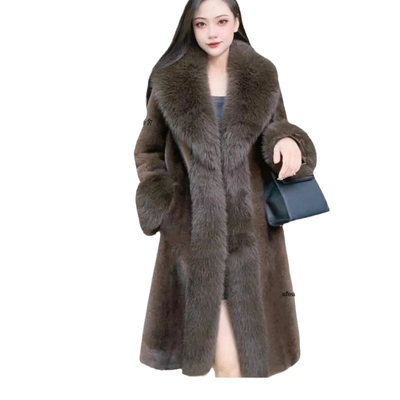 Faux Fur Coats Women Long Coat Thick Warm Turn Down Collar Jacket