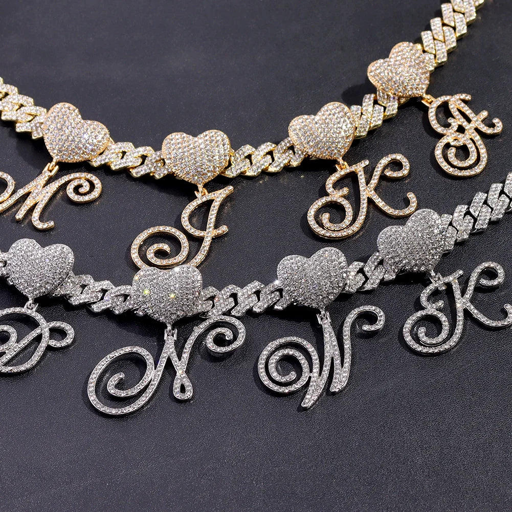 A-Z Cursive Initial Letter Cuban Anklets Bracelet For Women 14mm Iced