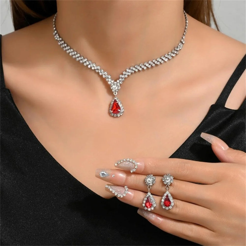 V-shaped Luxurious Necklace Inlaid Rhinestone Jewelry Sets for Women