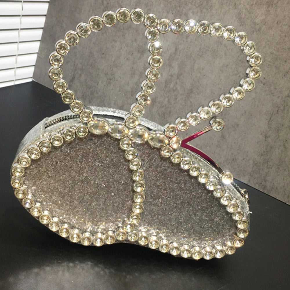 White Rhinestone Pink Butterfly Wedding Evening Clutches Party Prom Purse