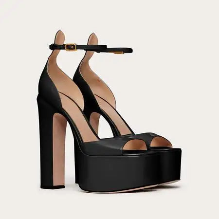Ankle Strap Sexy Peep Toe Thick Sole Platform Chunky High Heels