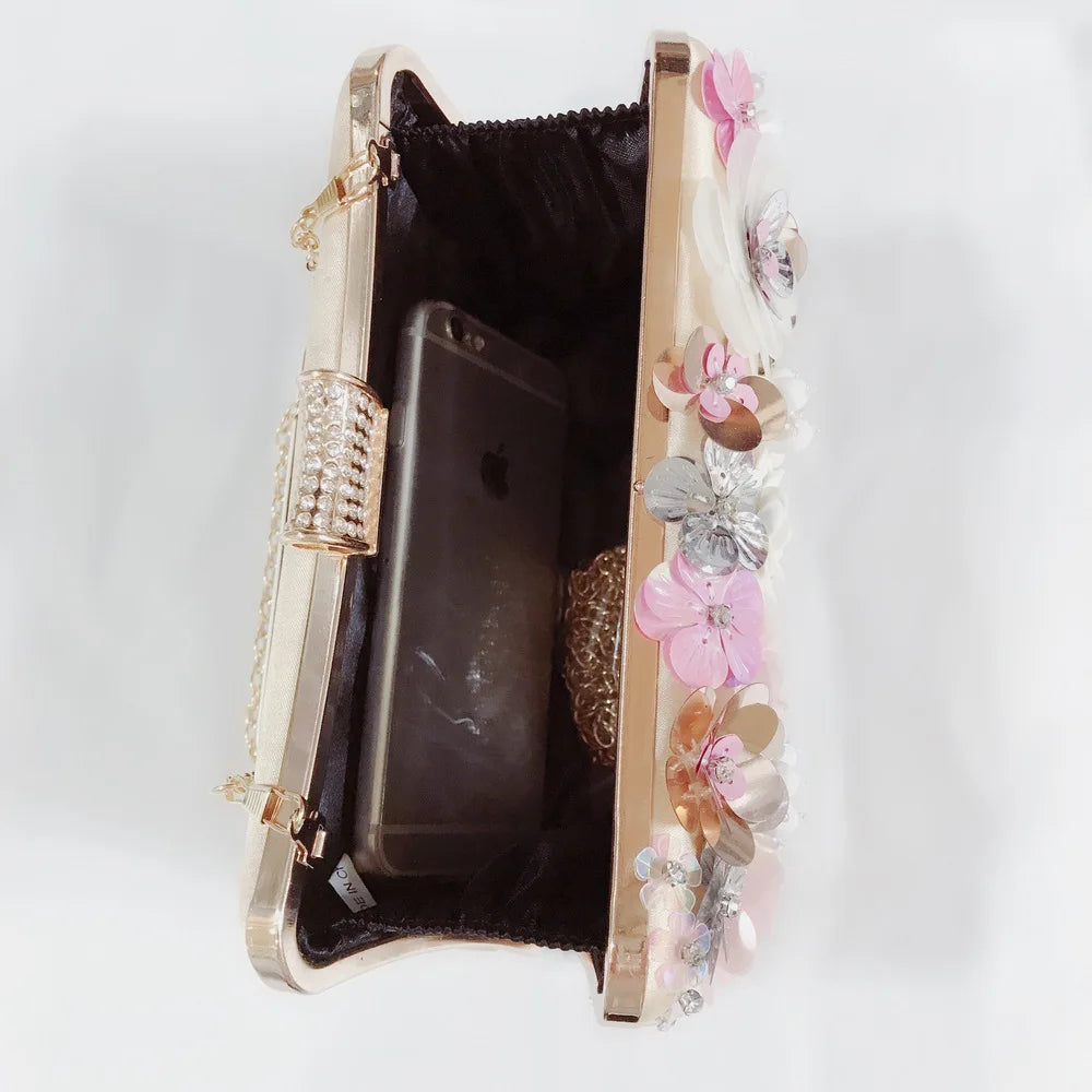 Women Multicolored Flower Evening Clutch Floral Bag