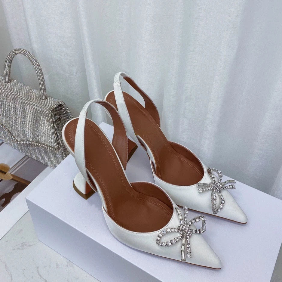 Women's High Heels Rhinestone Bow Pointy Glasses with Stilettos and Sandals Women.