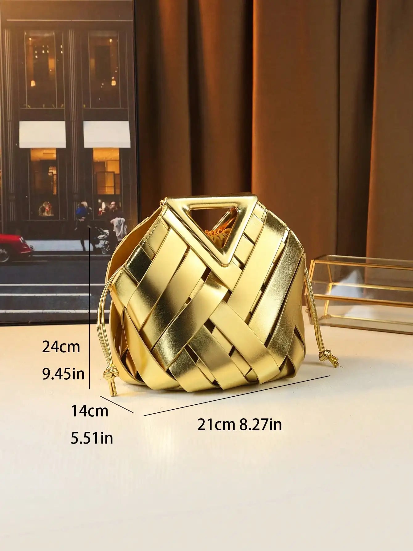 Woven Design Women Handbag, Tote Basket Bag, High-End Inverted Triangle Shaped Handbag