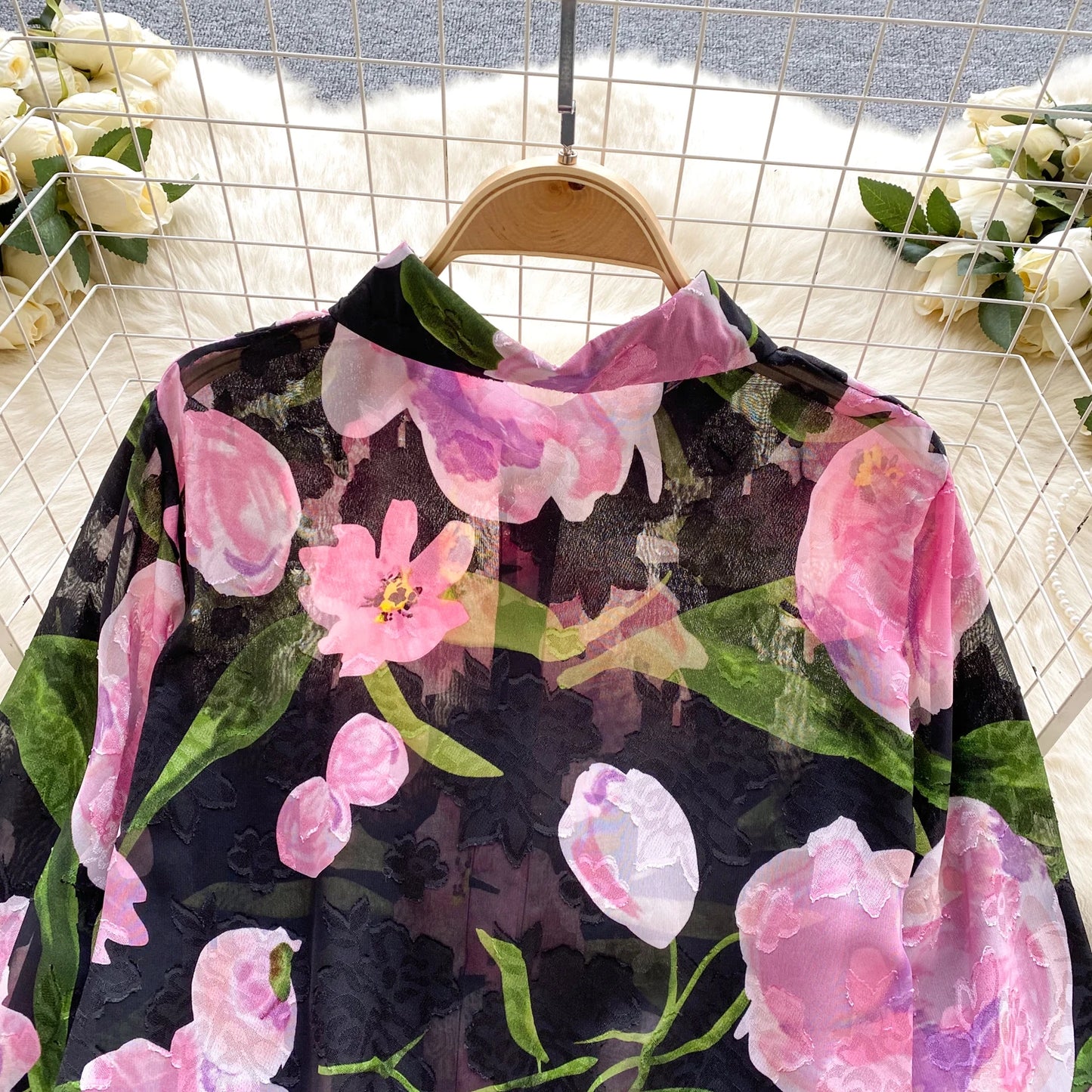 Floral Print Women Shirt Summer Lantern Sleeve Retro French Loose Blouse