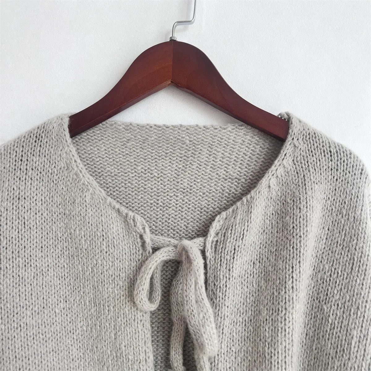 Elegant Knitted Cardigan Sweater Women's Lace up Cardigan