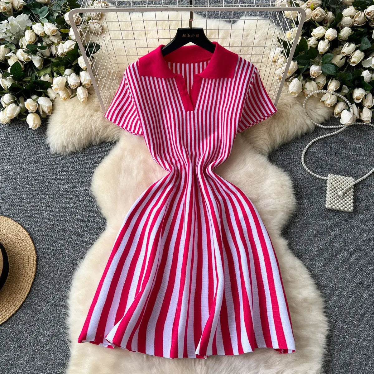 Sweater Striped Dress Knit Dresses Ruffles Party Casual Elegant Knitted Y2k Streetwear