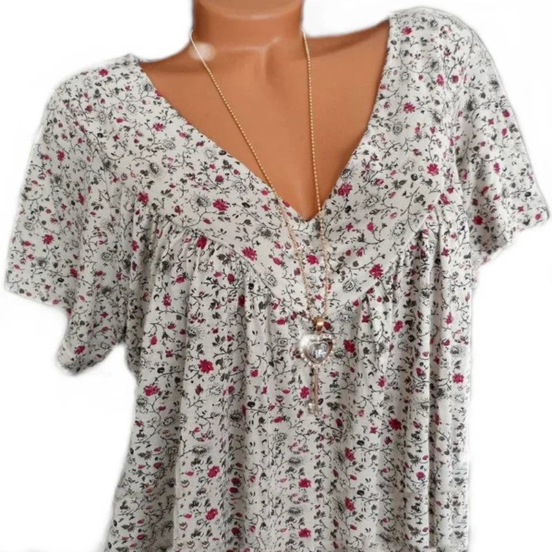 Loose Sleeveless Long Tank T-Shirt V-Neck Tops Floral Print Tees