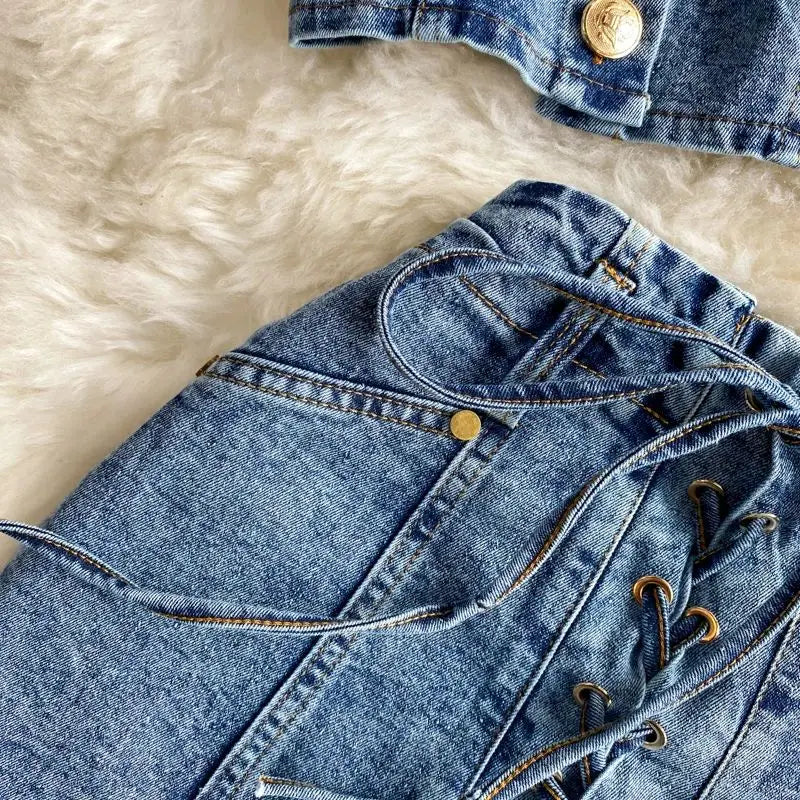 Denim Shorts Sets Shirts+Shorts Jeans 2 Pieces Sets Outfit