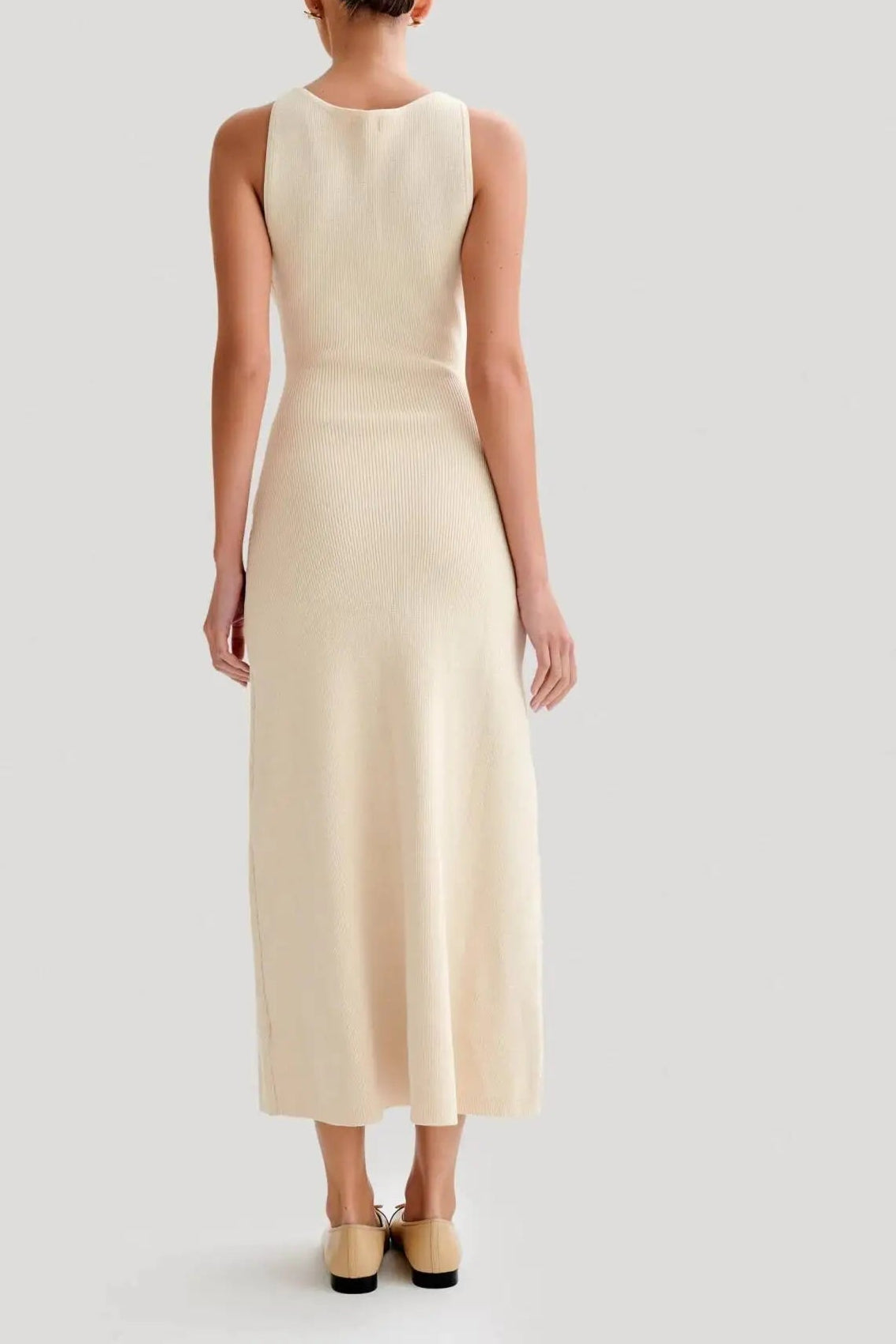 Elegant Knitted Long Dresses Women O Neck Sleeveless Single Breasted Bodycon Midi Dress