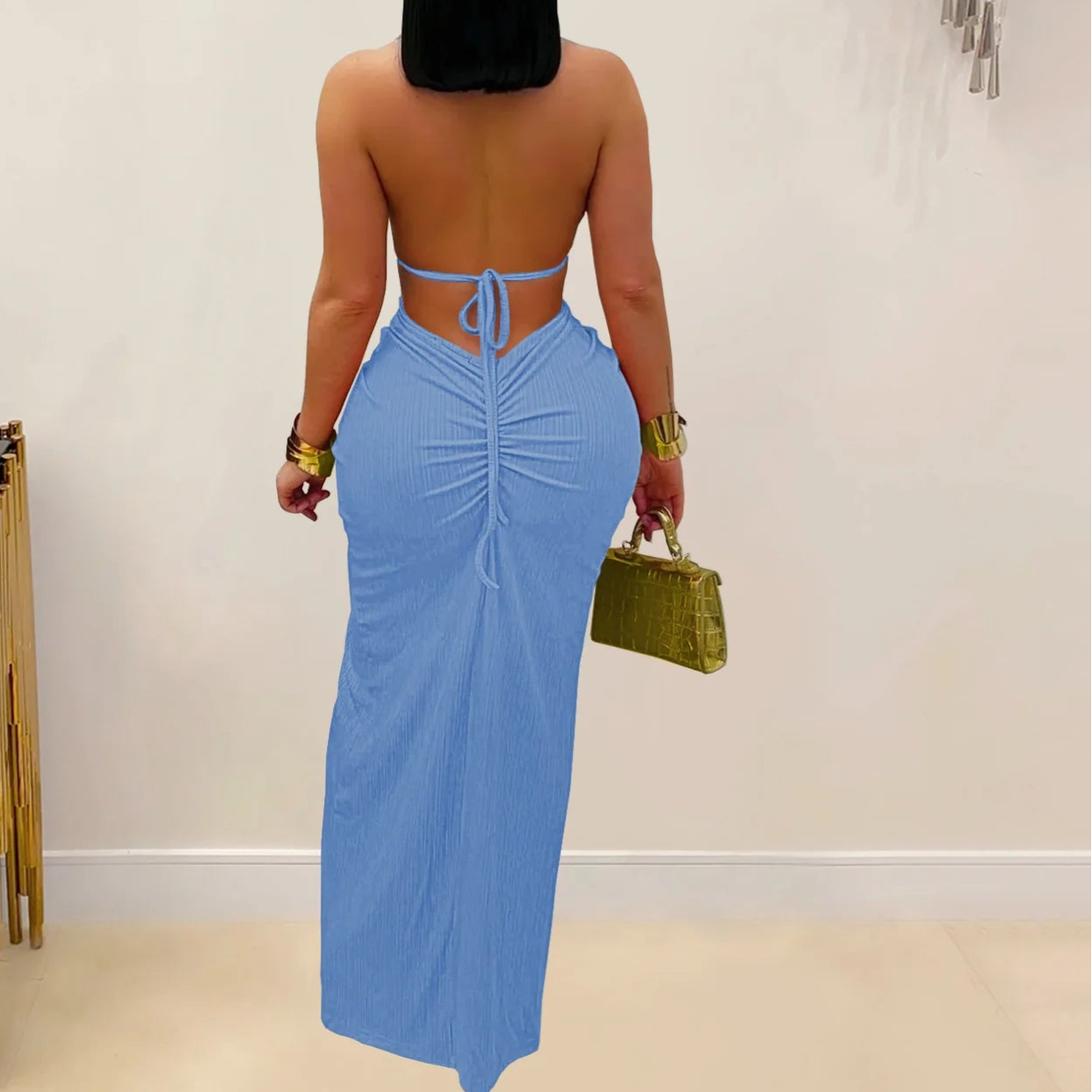 Women Summer Peach Buttocks Backless Sleeveless Split Hollow Midnight Maxi Bodycon Dress
