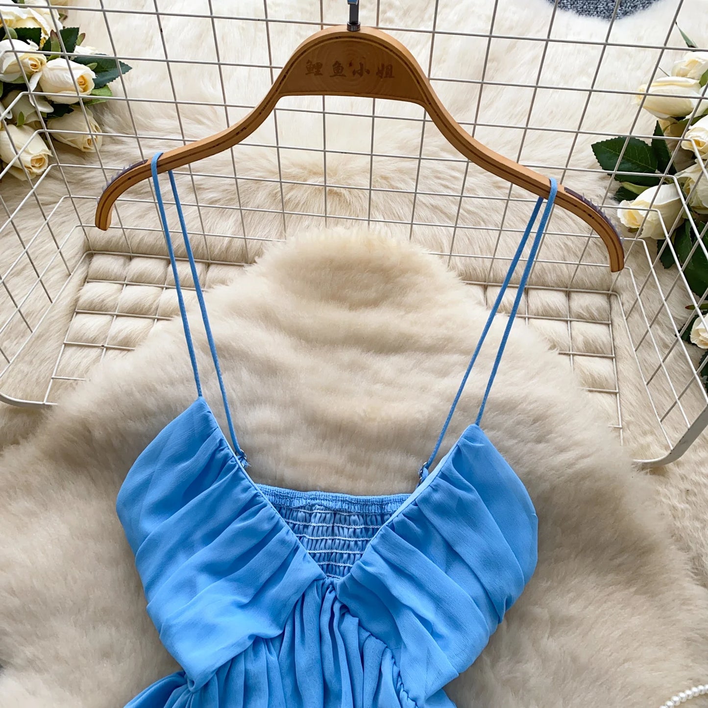 Chiffon Tops Straps Deep V Backless Top Ruffles Short Tank Top Vacation Style Sexy Tops