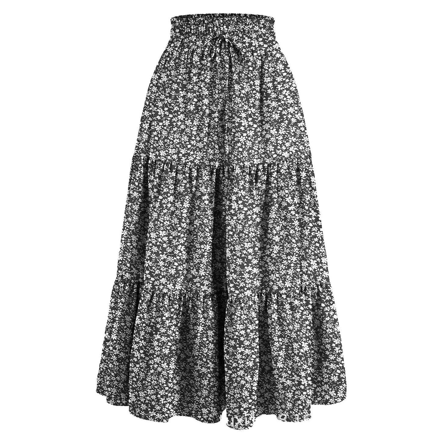 Women'S Boho Vintage Floral Print Maxi Skirt Elastic High Waist Pleated Flowy A Line Long Skirts
