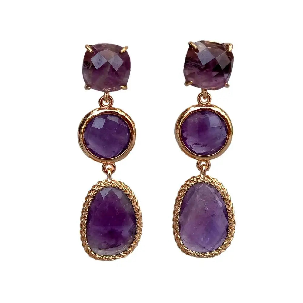 Natural Purple Amethyst Drop Women Dangle Earrings Stud Earring Holiday Wedding Jewelry Gifts