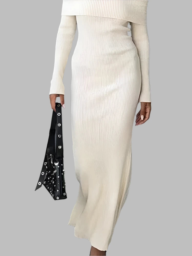 Color Matching Striped Elastic Knitted Maxi Dress