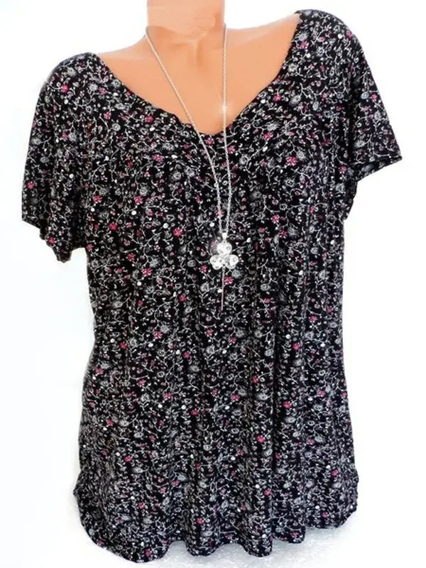 Loose Sleeveless Long Tank T-Shirt V-Neck Tops Floral Print Tees