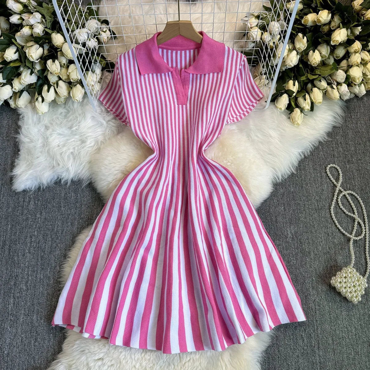 Sweater Striped Dress Knit Dresses Ruffles Party Casual Elegant Knitted Y2k Streetwear